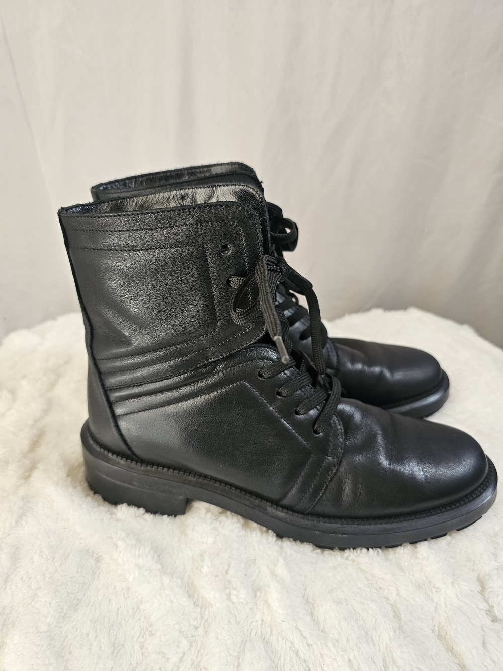 Aquatalia Harlo Black Leather‎ Waterproof Moto Boot Sz 6 1/2 M